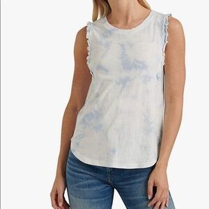 New! Lucky Brand Crew Neck Sleeveless Cloud Ruffle Tank Tee Shirt